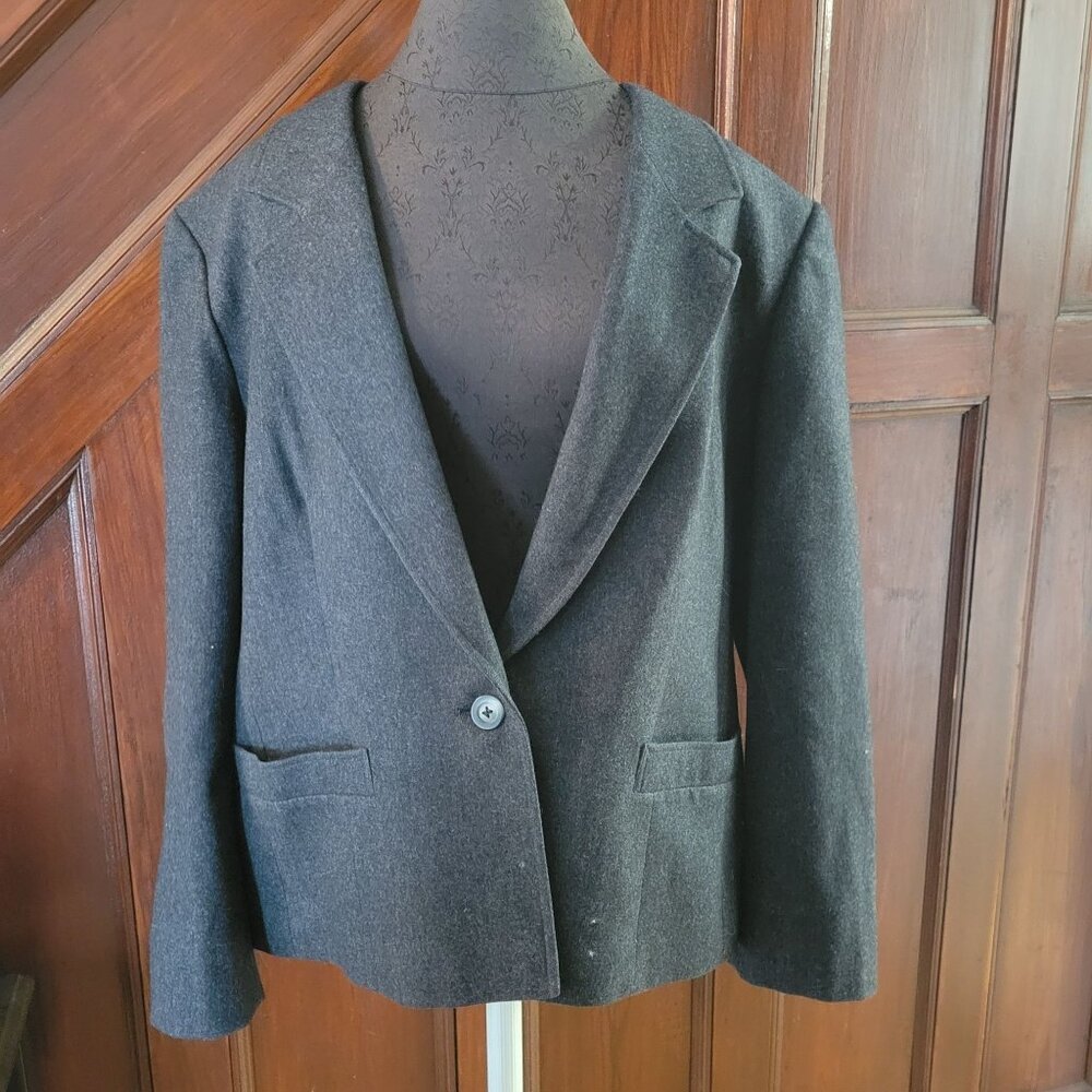 Pendleton Womens Gray Wool Blazer Size 22W One-Button Front Made In USA
